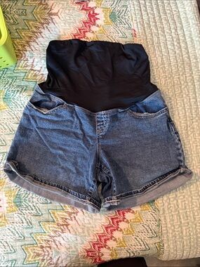 Isabel Maternity by Ingrid & Isabel Blue Denim Shorts with Black Support Panel